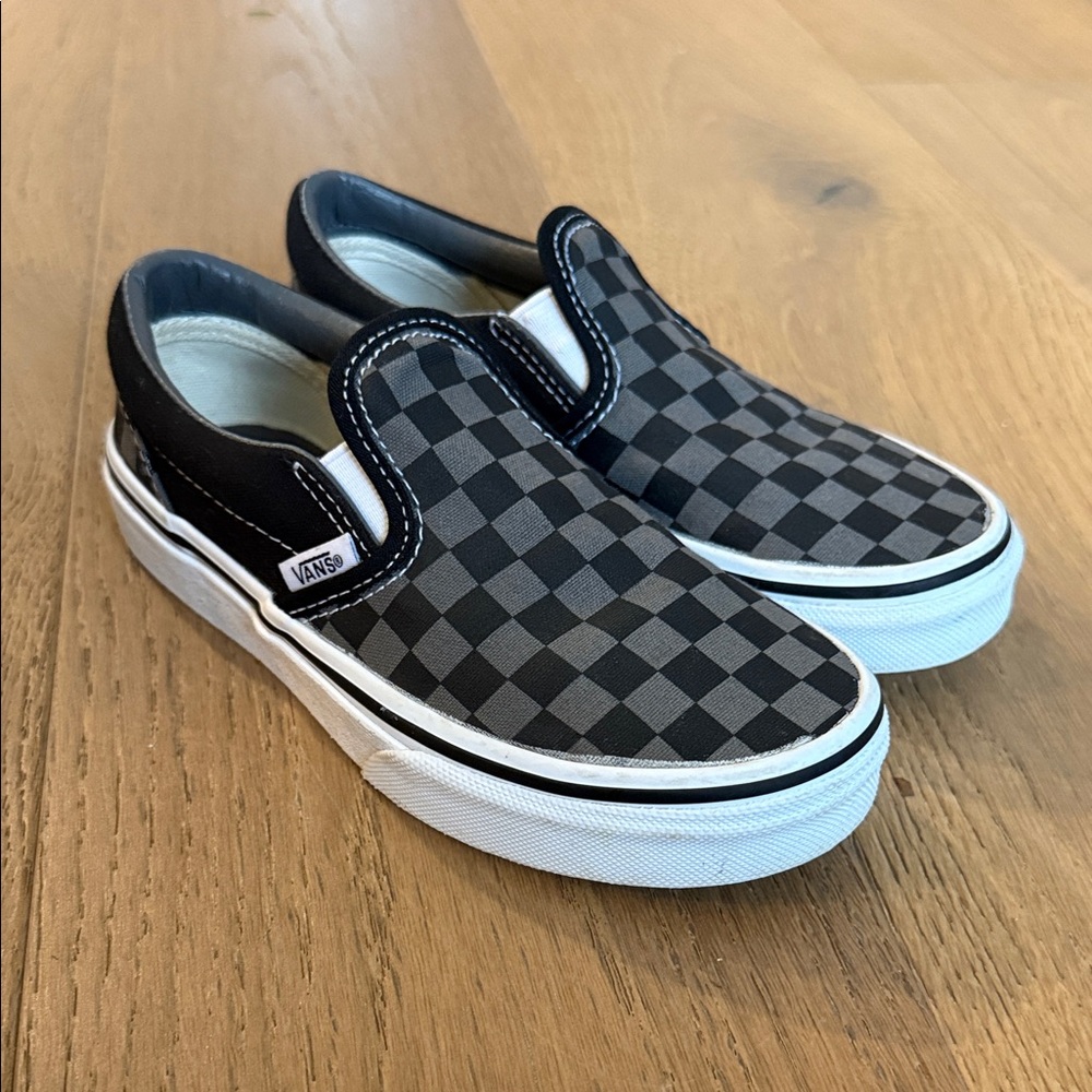 Vans Kids Black and Gray Checkered Slip-On Sneakers